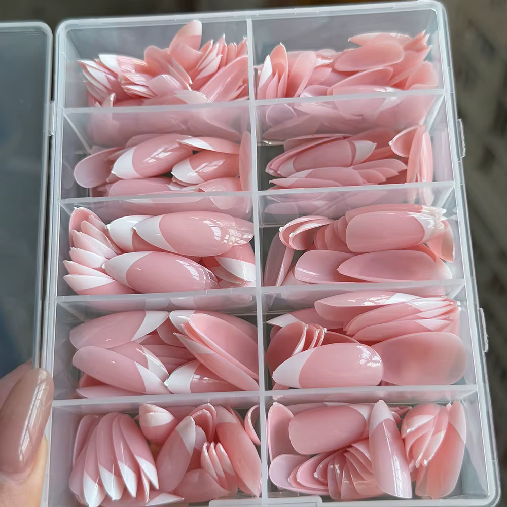 360/240/120 pièces rose clair amande presse sur ongles brillant blanc français faux