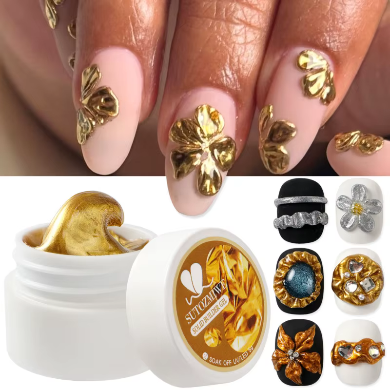 5g 3D Gel de sculpture métallique pour Nail Art or argent solide en relief Gel Chrome 3D fleur