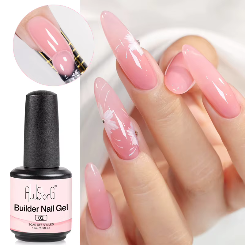 AWStorG Gel de Construction pour Ongles en Bouteille Rose Lacté 15ML – Gel