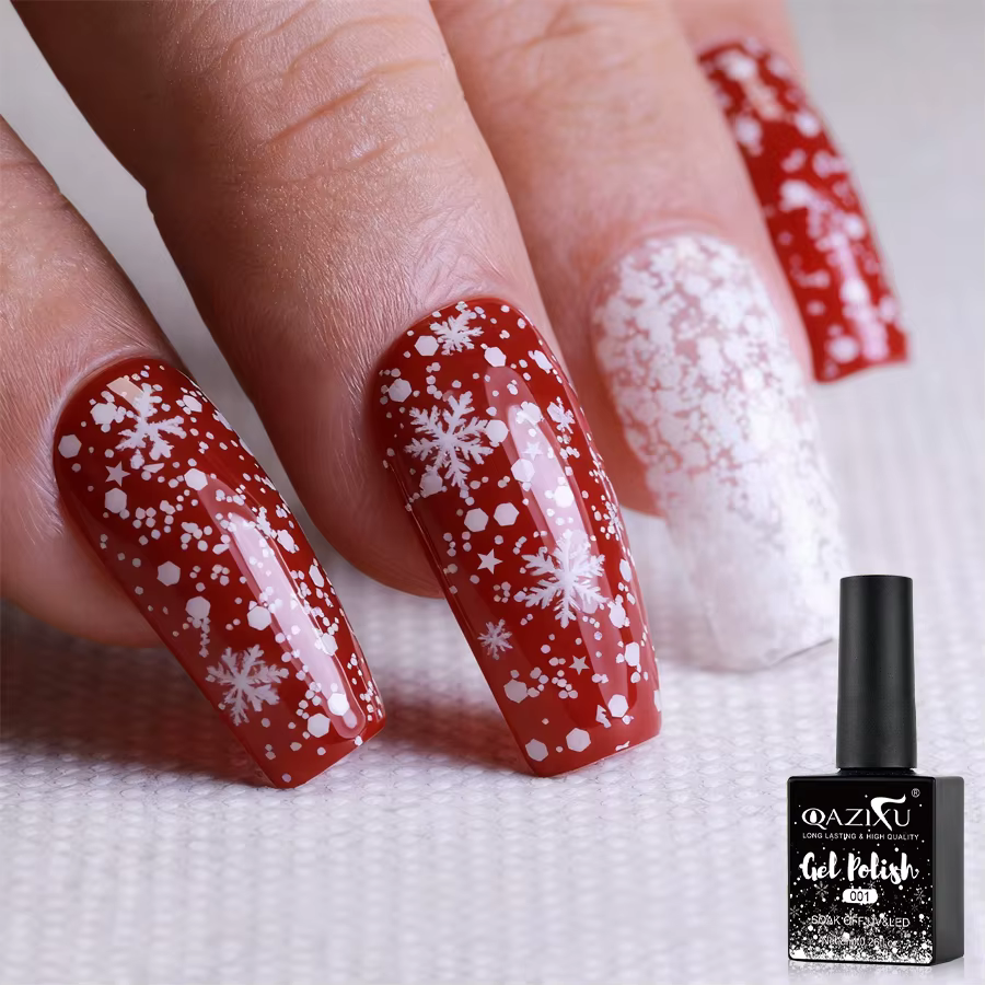 QAZIXU 8ml flocon de neige Gel vernis à ongles UV LED Semi Permanent blanc rose paillettes