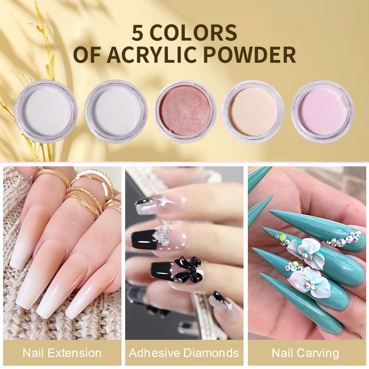 LIMEGIRL 5 couleurs poudre acrylique pour ongles professionnel rose clair blanc nu polymère pour Extension d'ongles