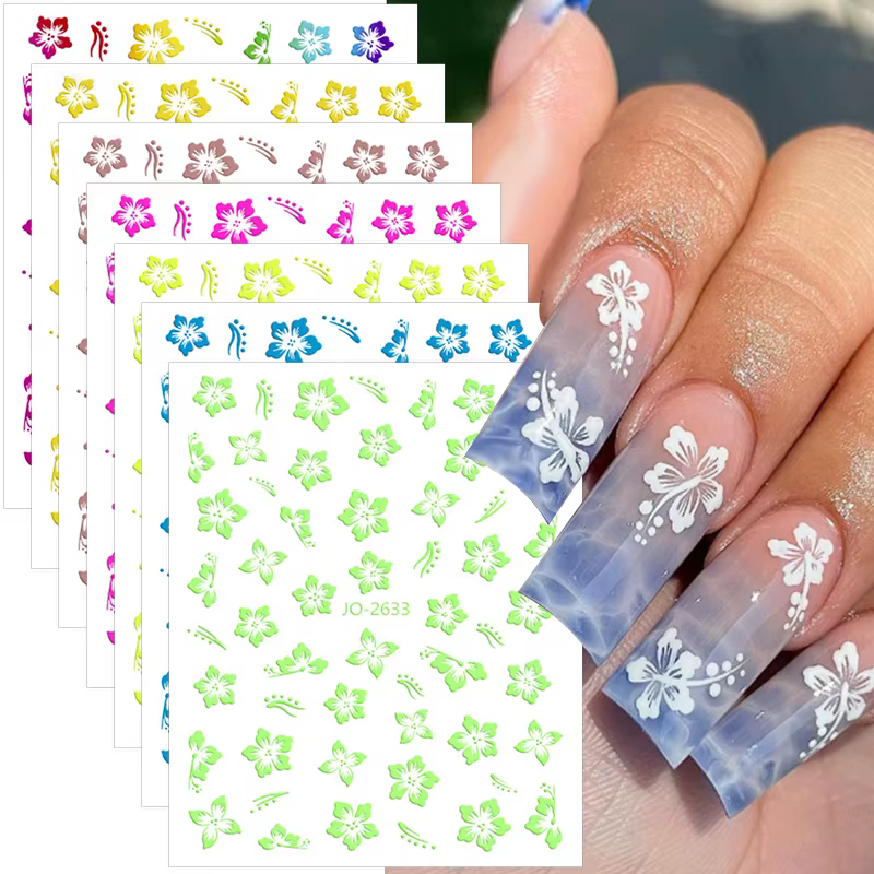 Autocollants 3D de fleurs d'hibiscus pour la décoration des ongles