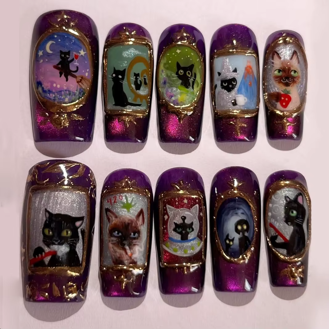 24 pièces d'anges de l'enfer européens faux ongles foncé Halloween amande presse