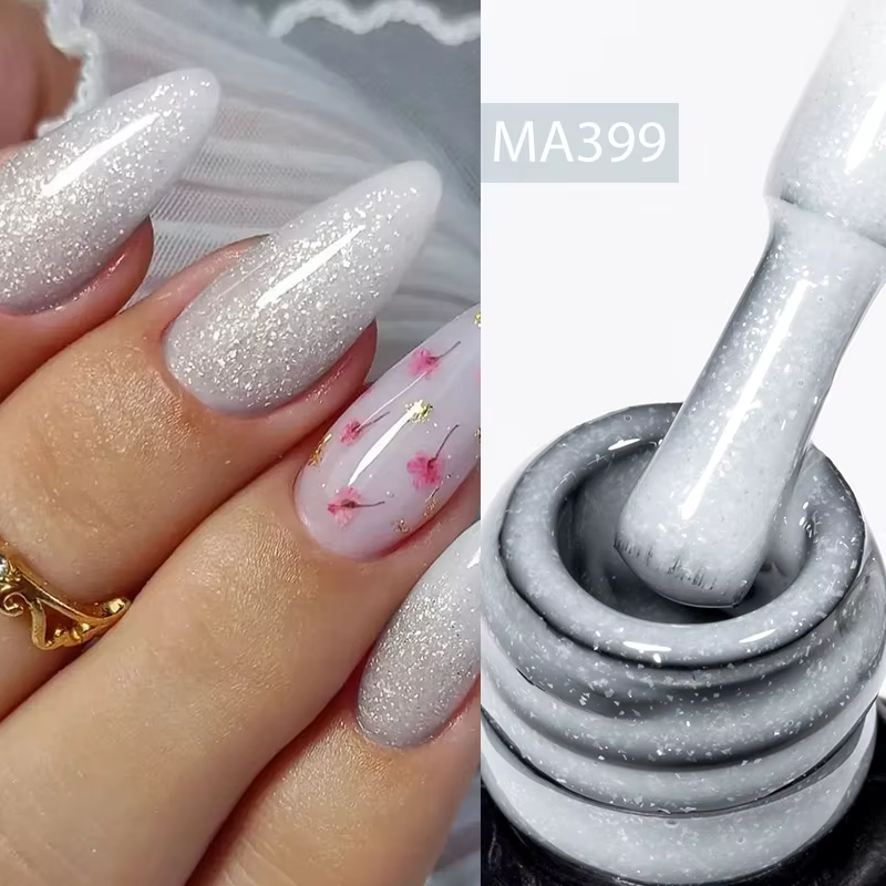 MEET ACROSS 7ml Base en caoutchouc Gel paillettes nu rose blanc 2 en 1 Gel vernis à ongles