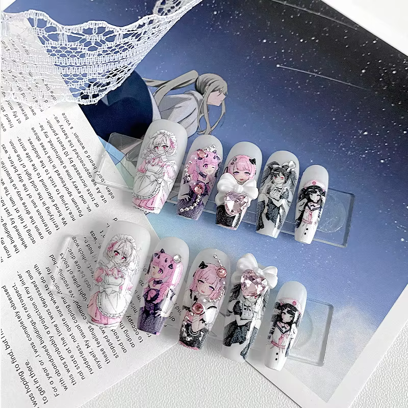 10 faux ongles faits à la main en forme de cercueil