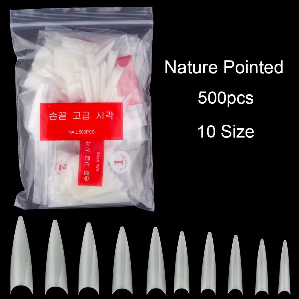 1 sac (600 pièces) pointes d'ongles de pratique Stiletto naturel 10 tailles demi-couverture faux pointe acrylique Extension de Gel UV presse sur les ongles outil de manucure