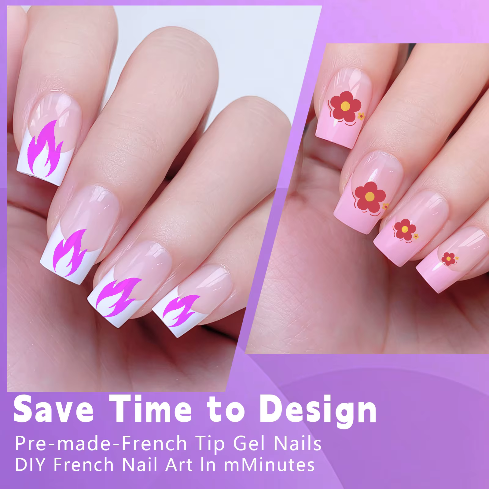 Faux ongles français à pression en amande moyenne