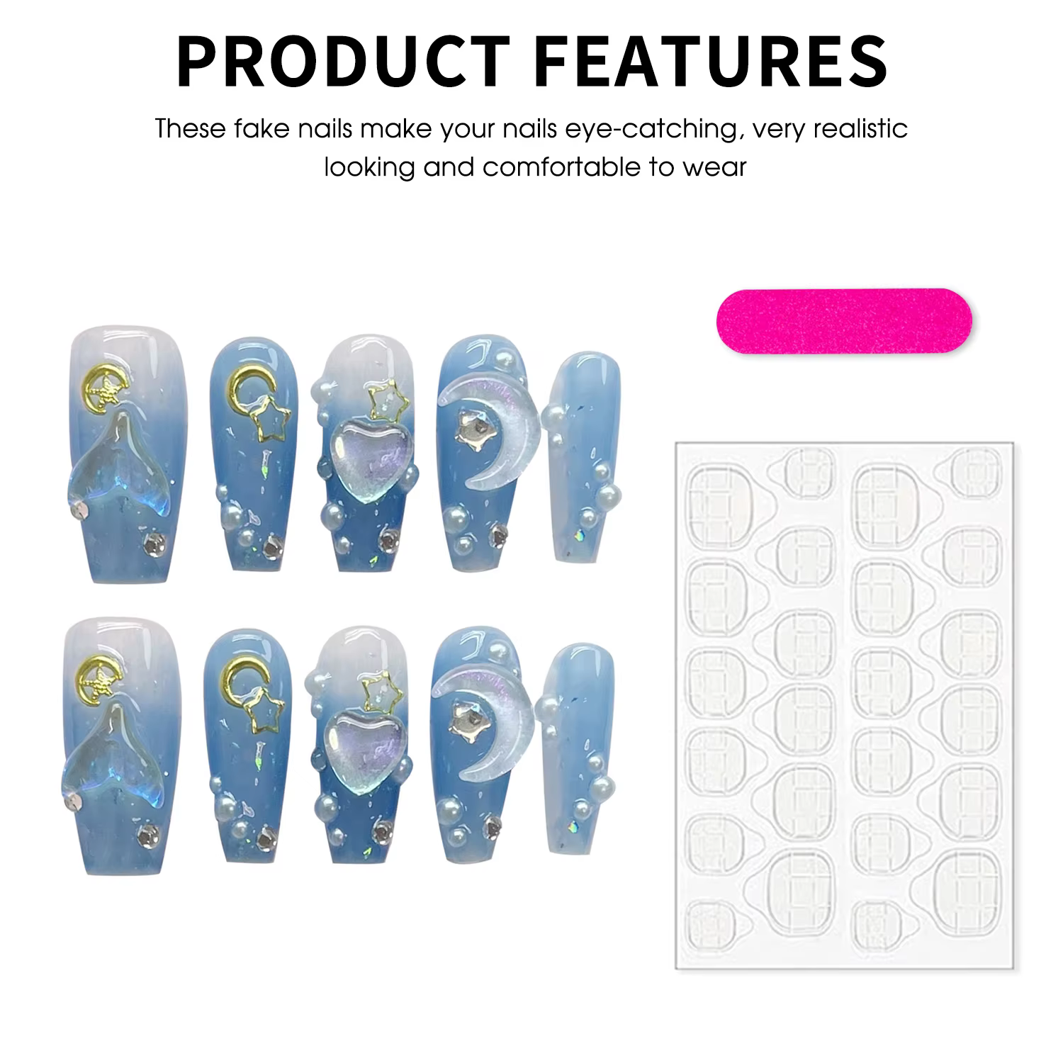 Faux ongles bleus dégradés pour fille et femme