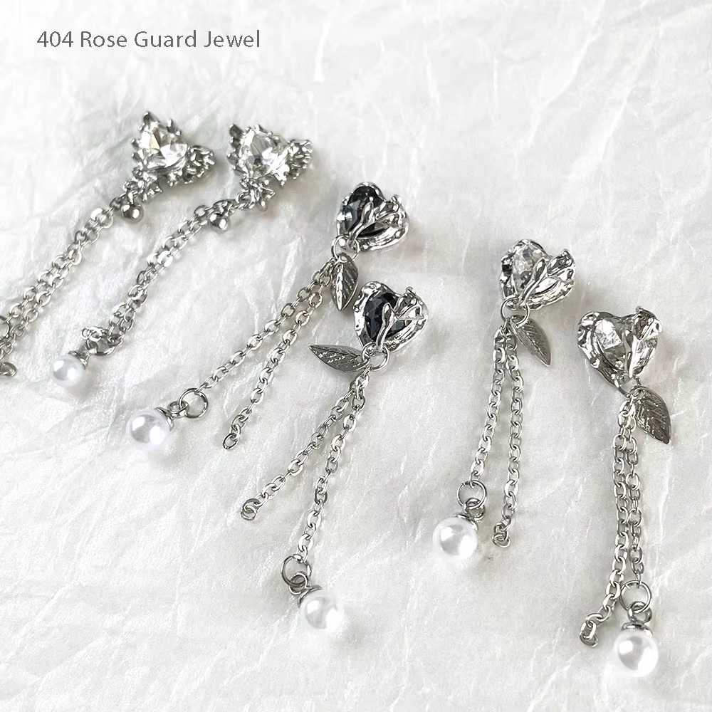 Rose Guard- Design Unique manucure longs pendentifs coeur verre cristal chaînes métalliques bijoux perles gouttes