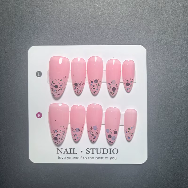 10 pièces de faux ongles à presser 100% faits à la main avec des pois café et roses