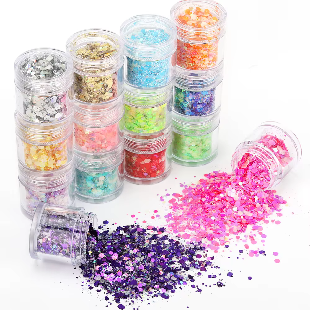 15 couleurs-20g brillent dans la nuit paillettes lumineuses grosses Nail Art