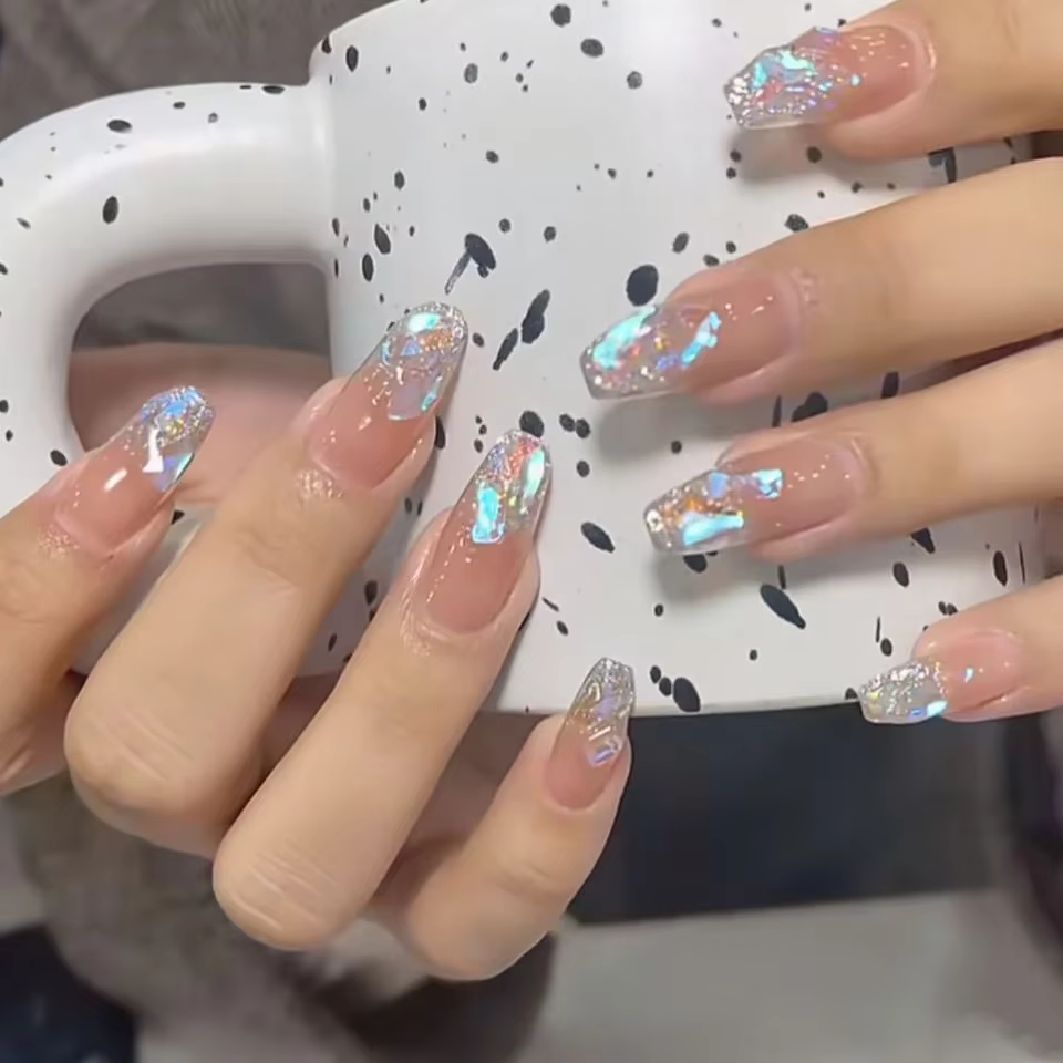 Blingbling Nail Art Glace Transparent Aurora Diamant Rêve Fée Faux Ongles Ongle Artificiel pour Fille