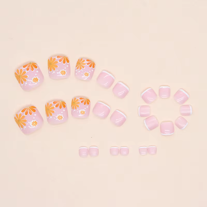 Faux ongles oranges à presser avec autocollant