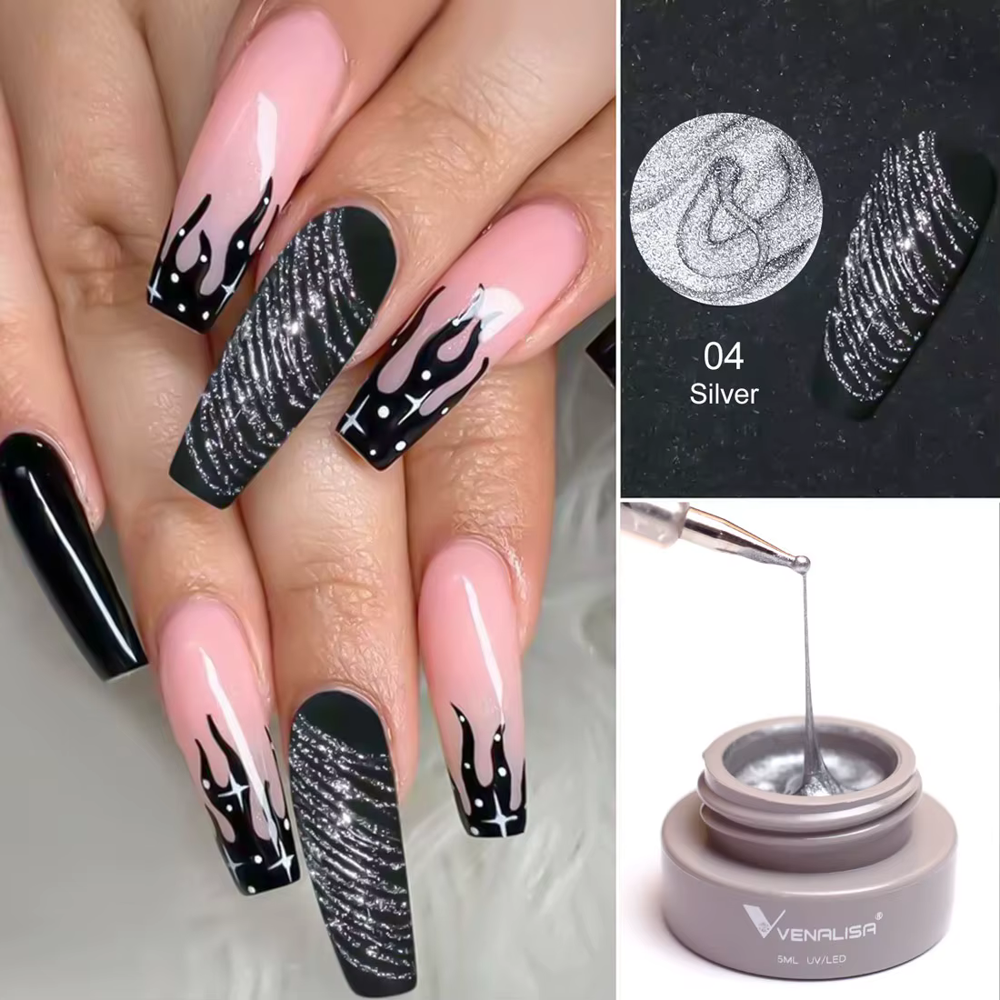 VENALISA Spider Gel Web Vernis Peinture Liner Soak Off UV LED Nowipe Ongles Manucure Noir Blanc Rose Or Argent Couleur Laque