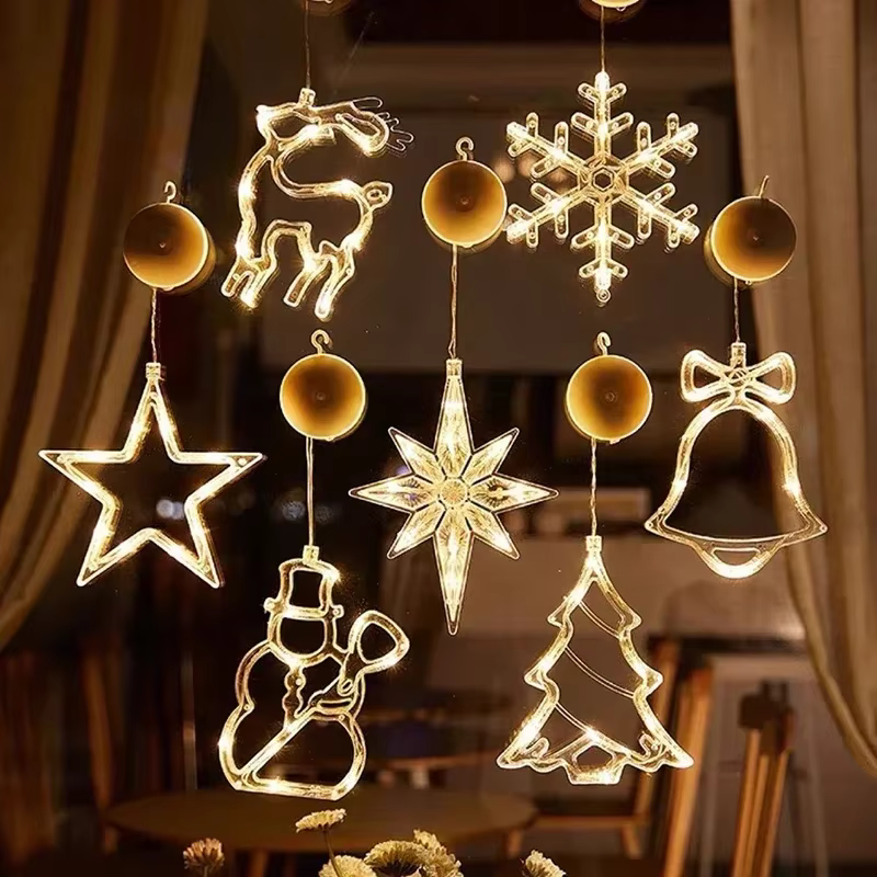 Lumières de fenêtre de Noël LED, décoration de silhouette, cloche d'arbre de Noël, père Noël pour le nouvel an, décor de Noël, lampe à cordes dégradées
