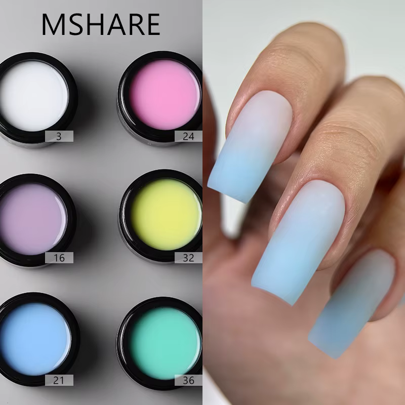 MSHARE Hema Tpo gratuit translucide gelée bleu jaune vert dégradé auto-nivelant Gel dur Extension rapide UV LED Gels pour ongles 50ml