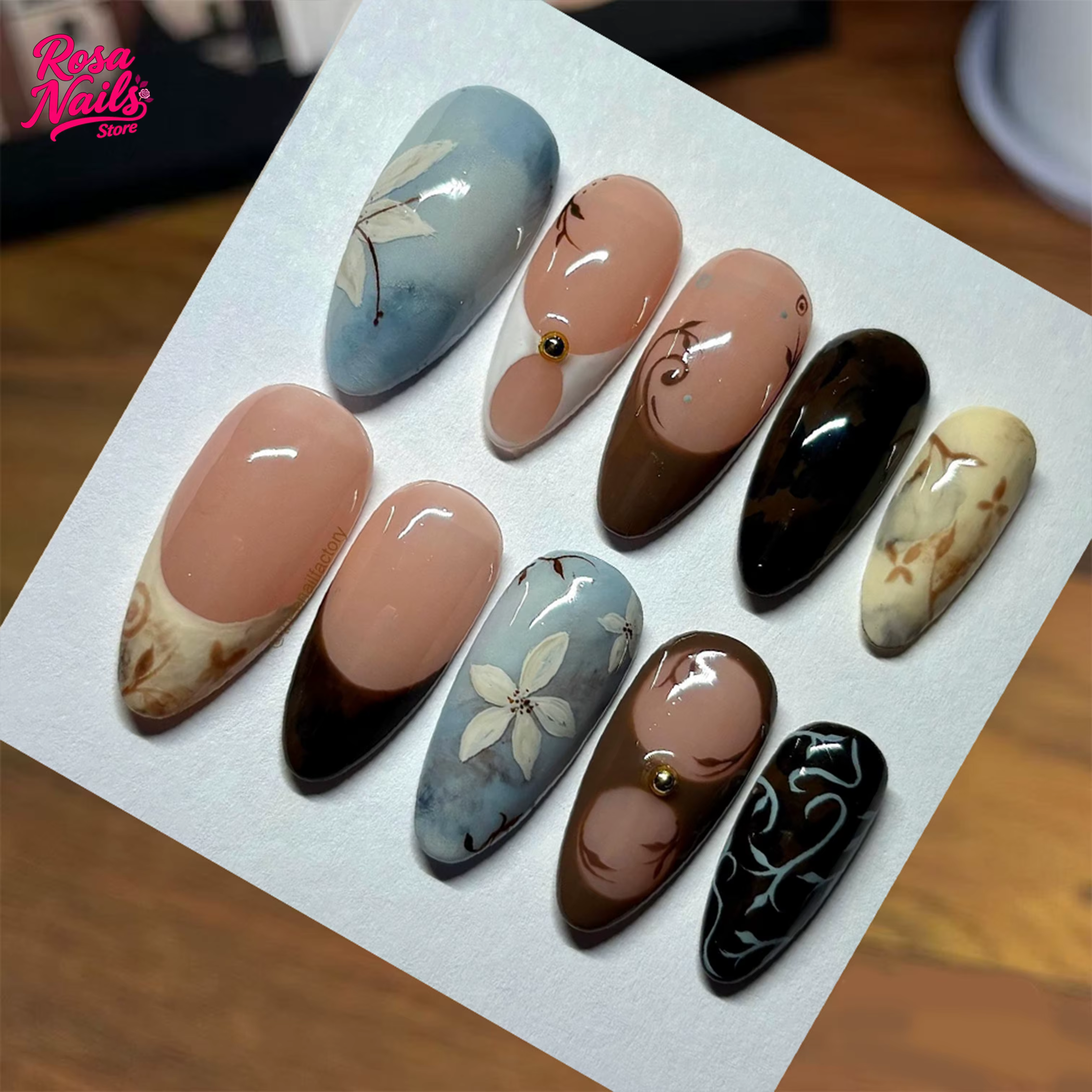 10 pièces presse à la main sur les ongles automne
