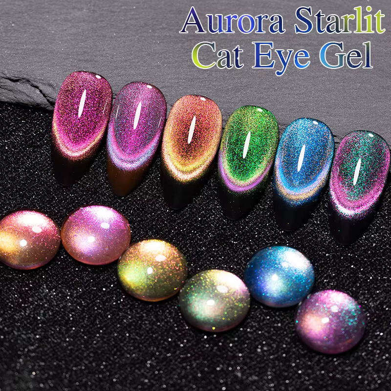 PUENTE 7.5ML Vibrant étoilé galaxie chat Gel magnétique vernis à ongles Aurora Gliter arc-en-ciel oeil de chat tremper UV vernis Semi-Permanent