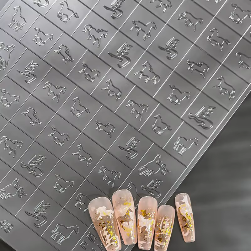 Autocollants pour ongles transparents et peints à la bombe pour le Nouvel An