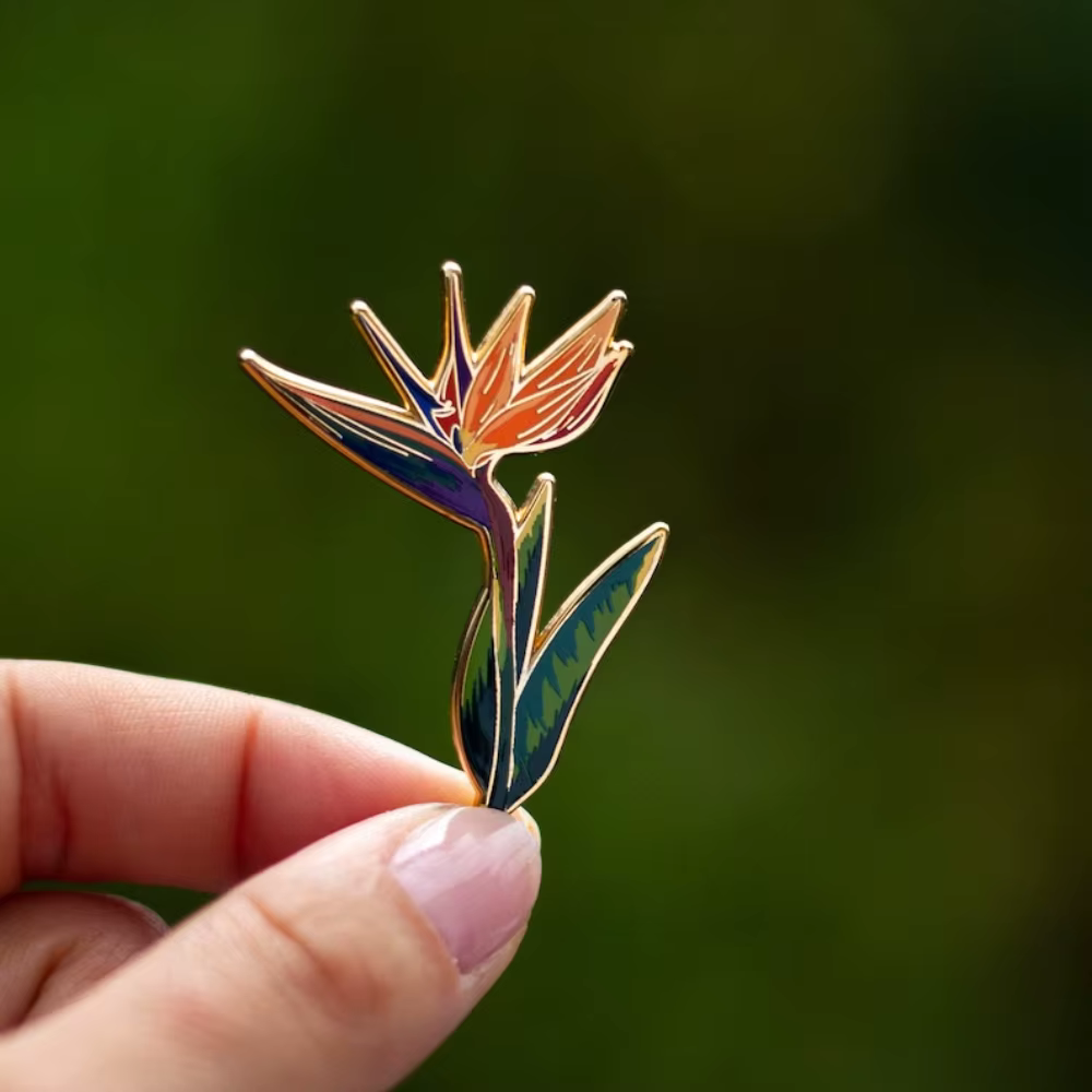 Broche en émail dur pour plante oiseau du paradis, bijoux tropicaux Orange, cadeau pour amoureux de la Nature, broche botanique, accessoires pour jardiniers