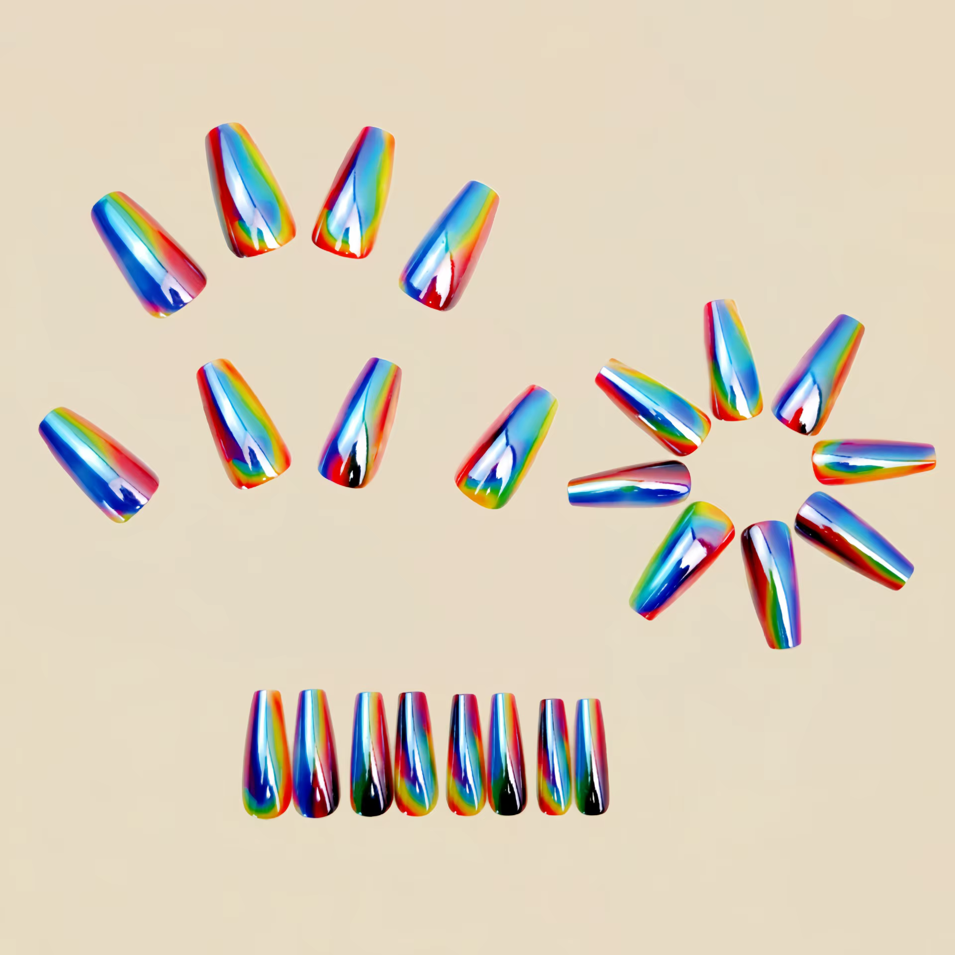 Faux ongles mi-longs holographiques