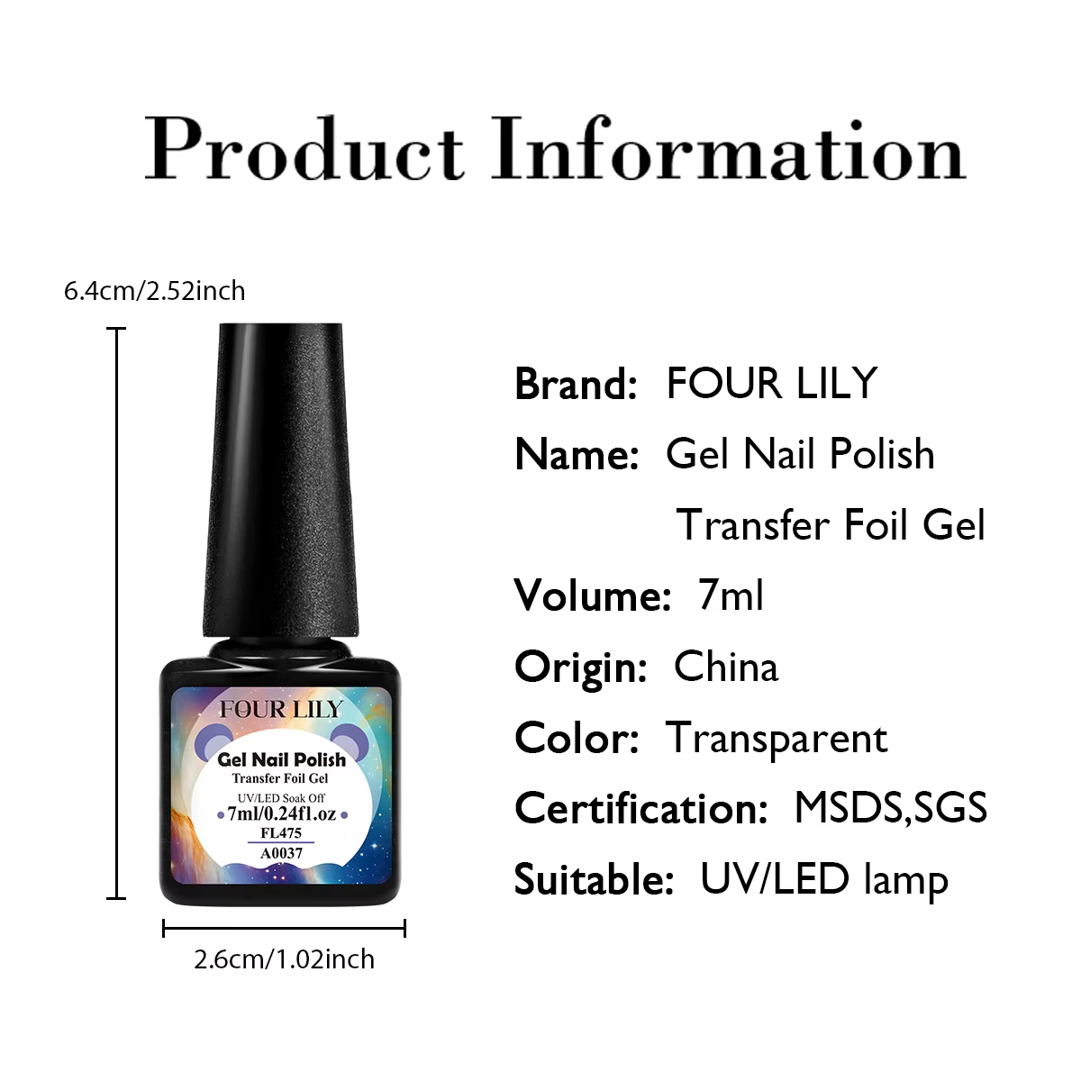 FOUR LILY 7ml Gel de vernis à ongles semi-permanent à transfert par feuille pour autocollants d'ongles