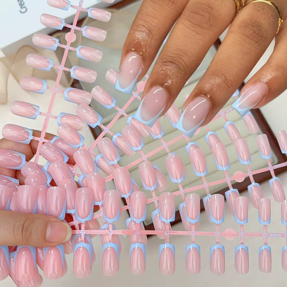 120 pièces court carré blanc français faux ongles conseils nu rose cercueil en forme brillant presse