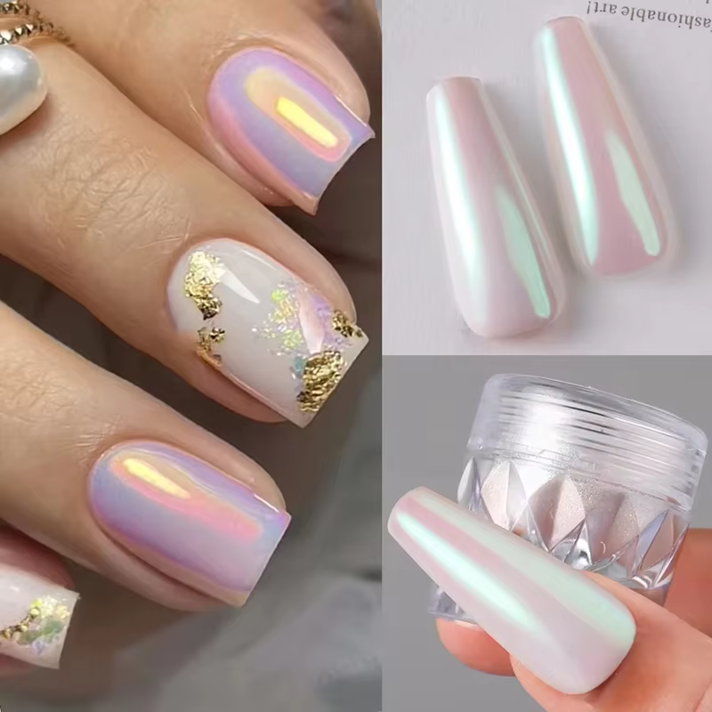 Poudre à ongles effet perle blanche