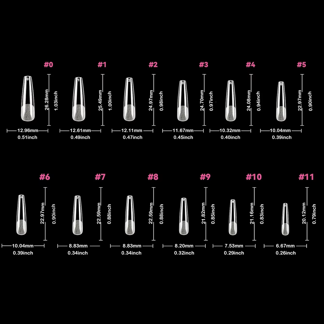 120 pièces faux ongles semi-givré clair cercueil