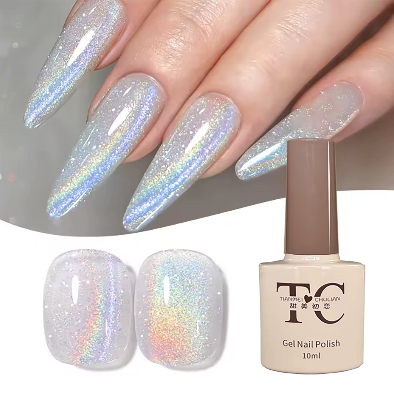 TC 10ml Nouveau Modèle 2026 Vernis Gel Magnétique Effet Œil de Chat Holographique Pailleté Blanc Réfléchissant Galactique Soak Off UV LED pour Nail Art