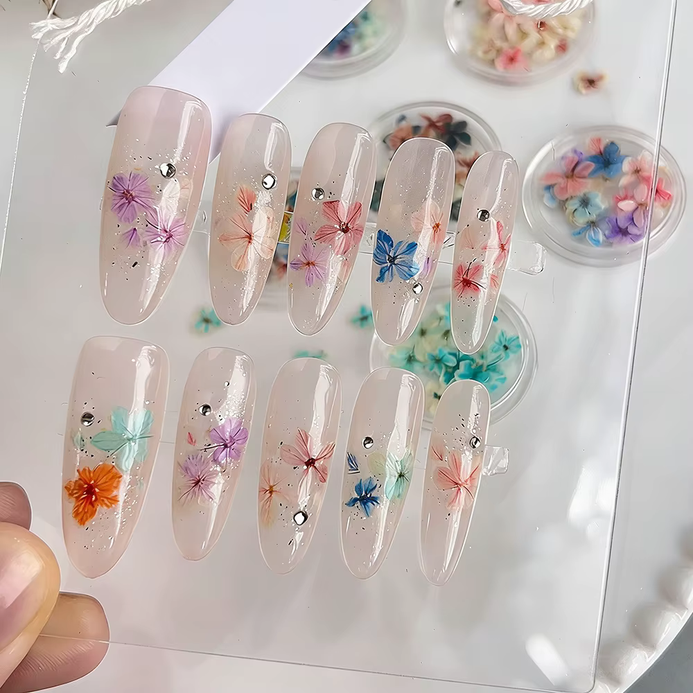 1 boîte de fleurs séchées colorées pour nail art