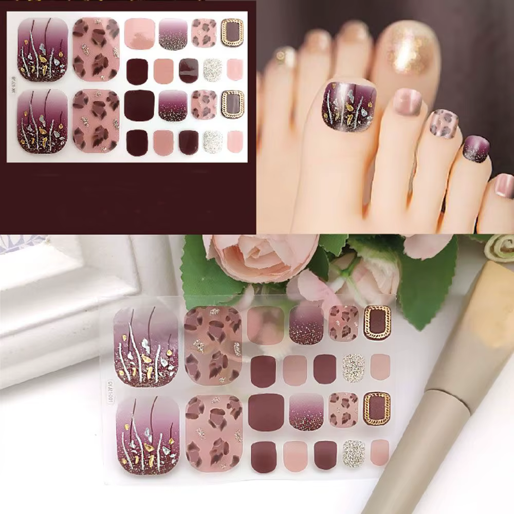 Femmes filles faux ongles rayure couverture complète imperméable Style frais décorations de pieds bricolage manucure
