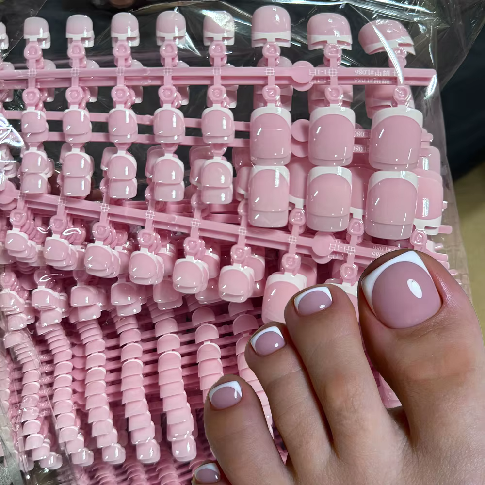 120 pièces court carré faux ongles d'orteil conseils rose français doux Gel presse