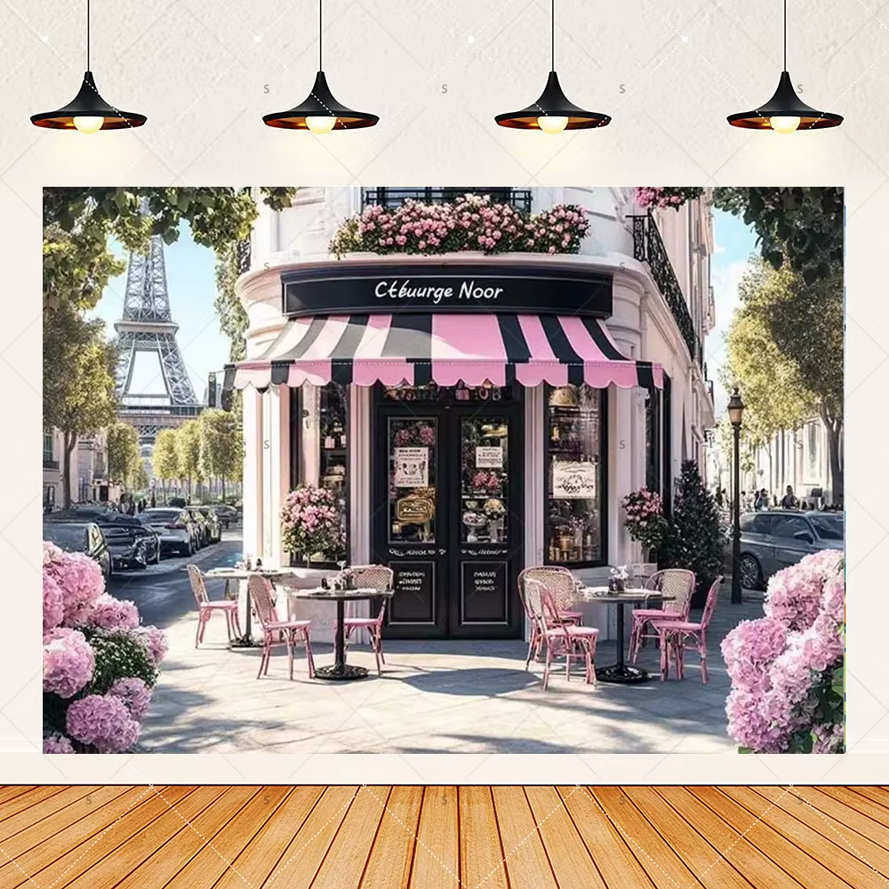 Décor de café parisien, photographie de style parisien ‌   Fournitures de décoration pour fête d'anniversaire, toile de fond pour studio photo, accessoires