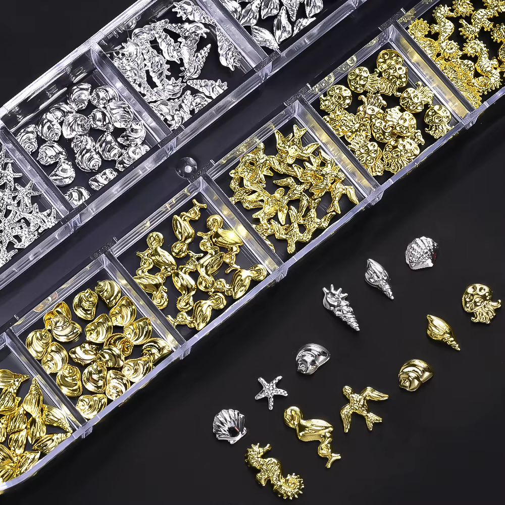 12 compartiments de breloques 3D en alliage pour nail art