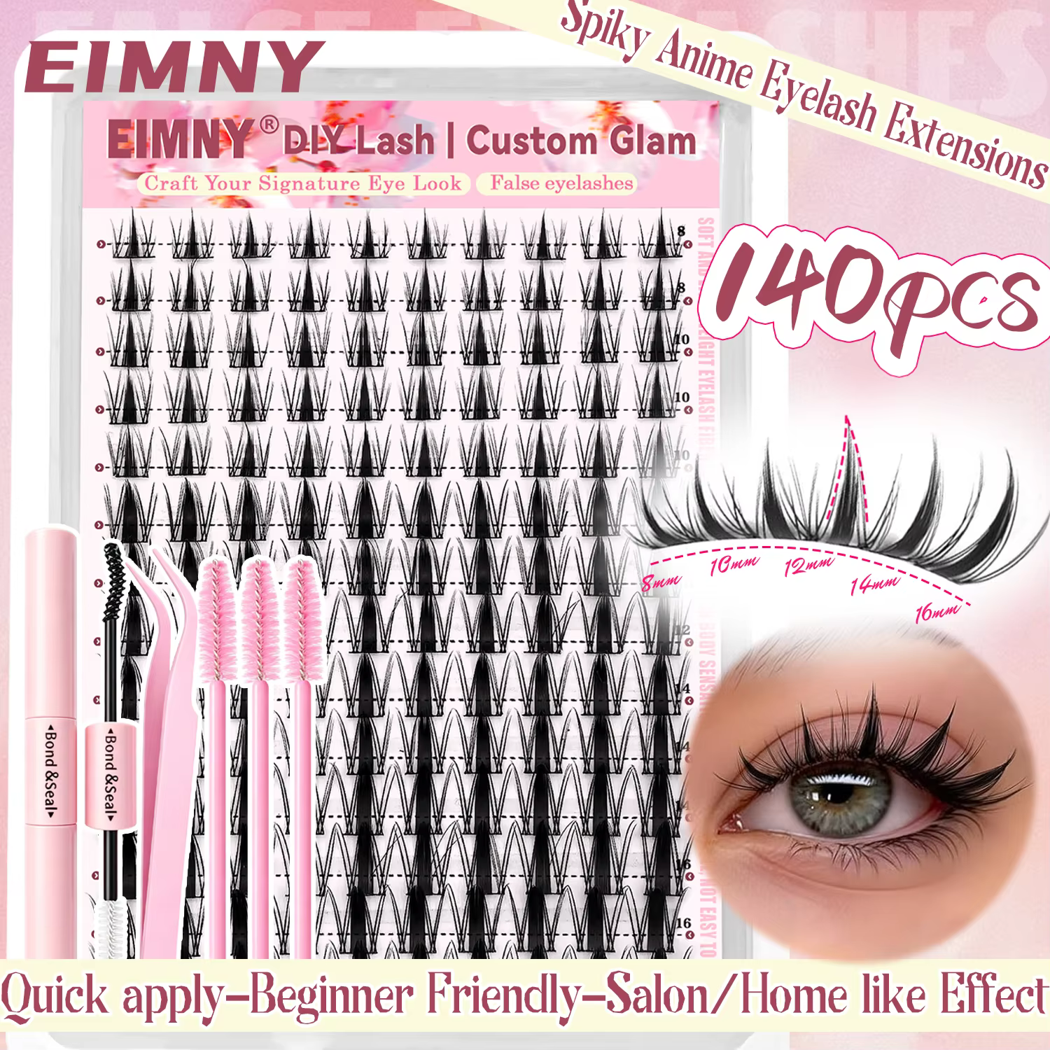 Kit d'extension de faux cils de style coréen à 140 grappes – Parfait pour le maquillage cosplay et les yeux de chat long