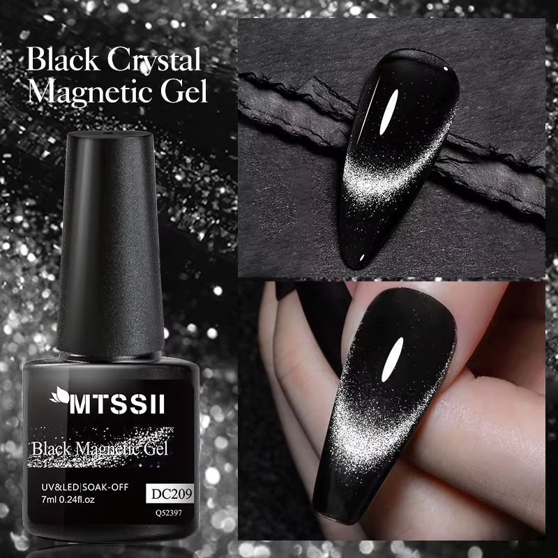 Vernis à ongles semi-permanent en gel magnétique noir cristal 7 ml