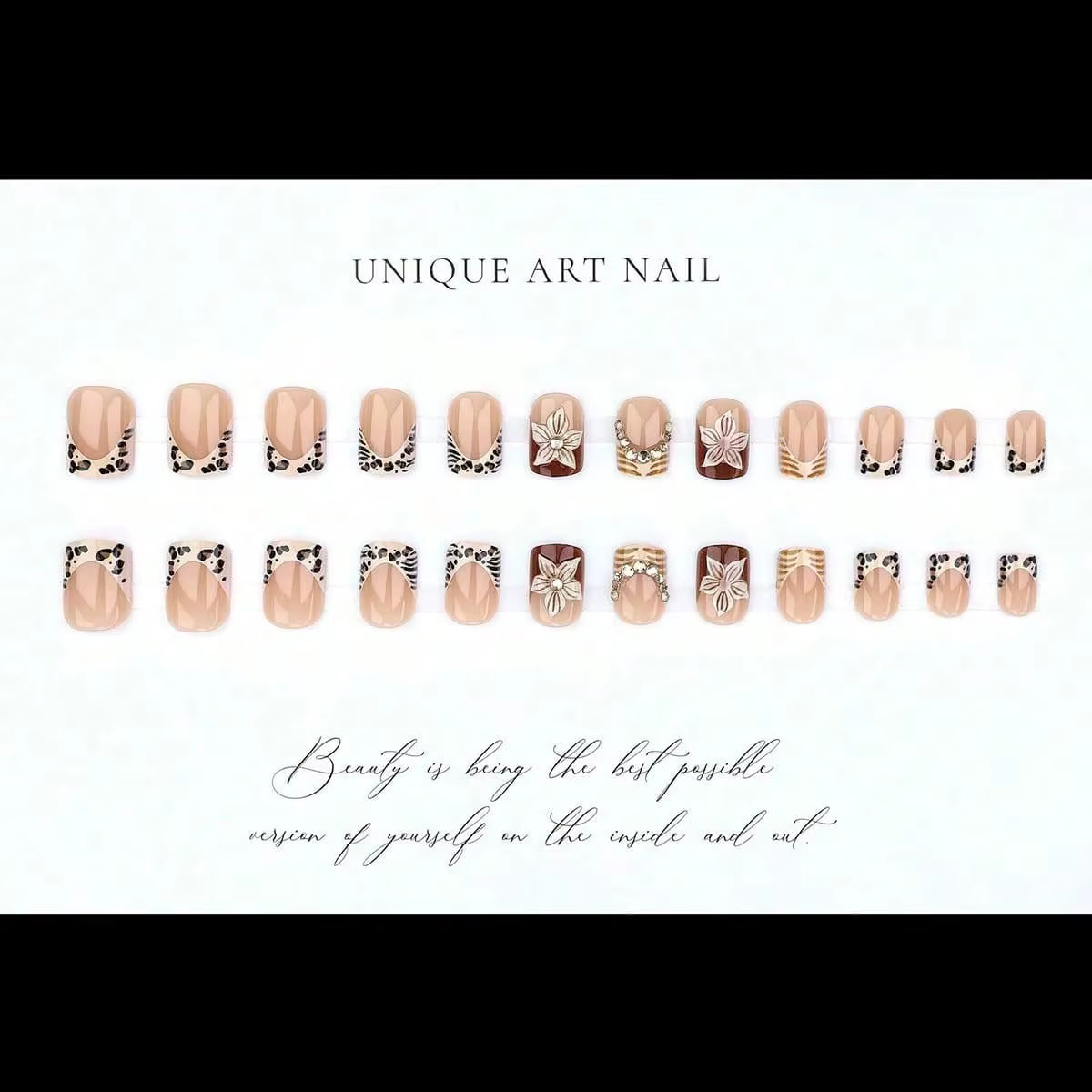 24 faux ongles de style français à motif léopard - Style Hot Girl