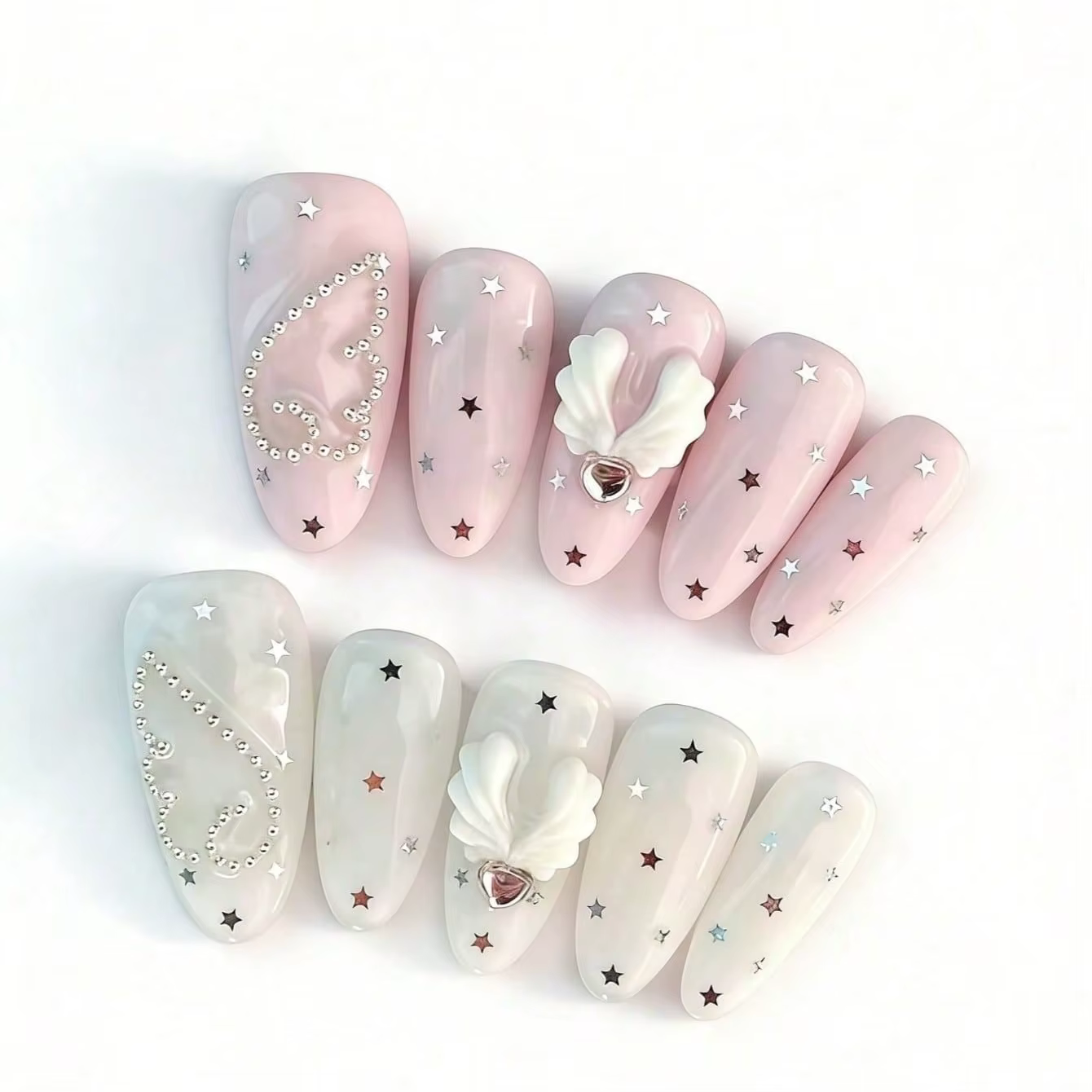10 faux ongles en forme d'amande pressés à la main