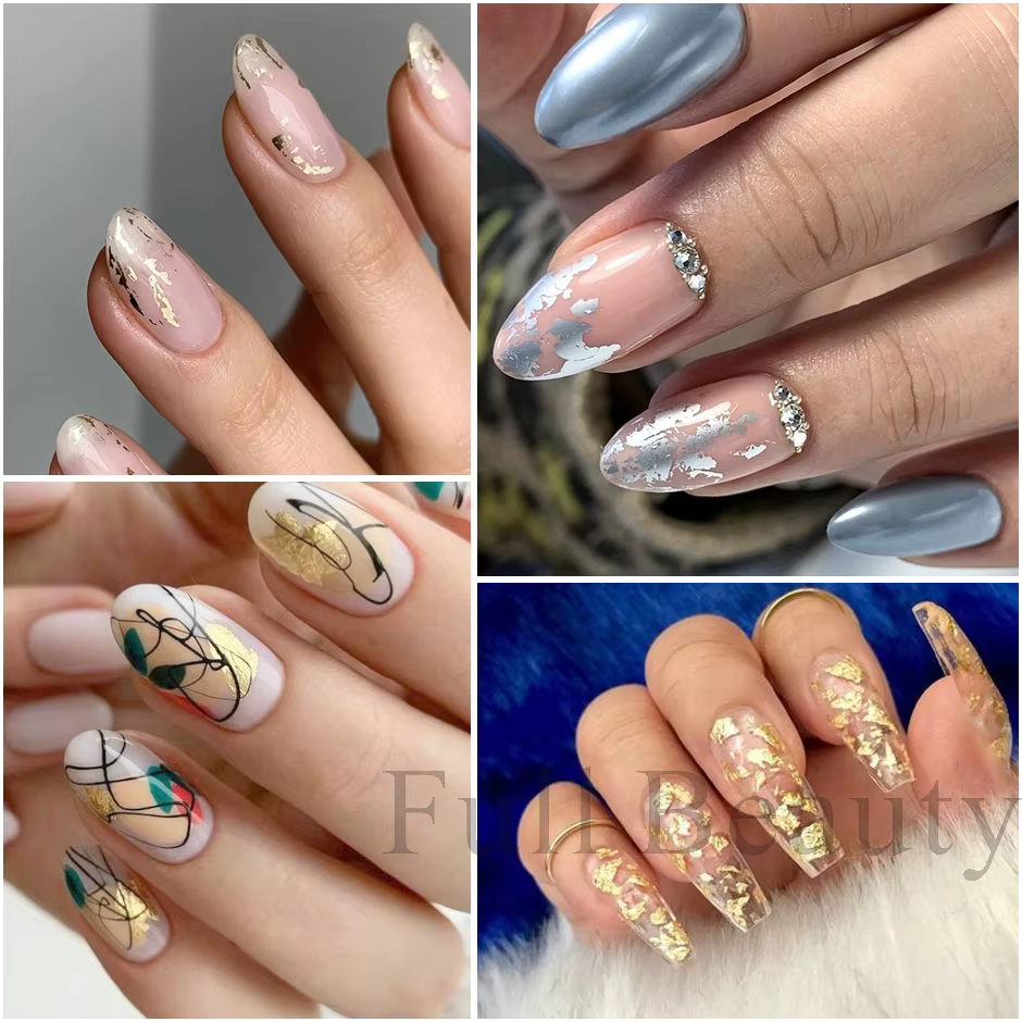Feuille d'aluminium Nail Art Paillettes or argent flocons