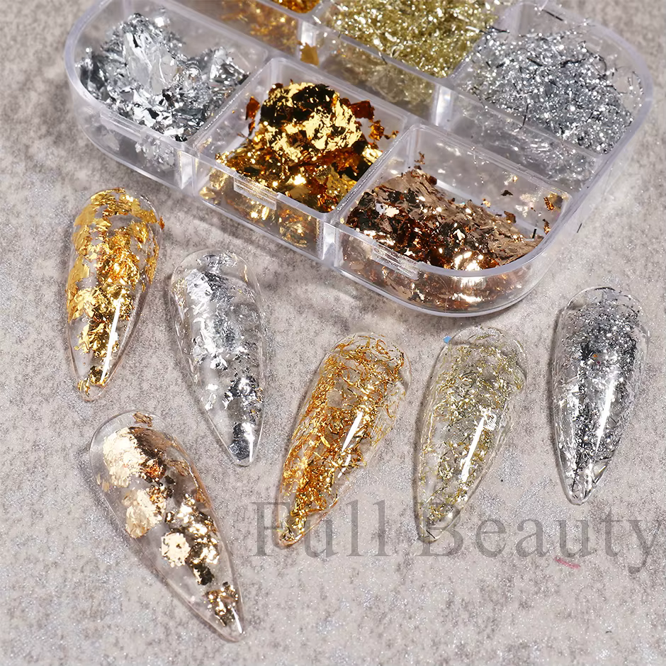Feuille d'aluminium Nail Art Paillettes or argent flocons