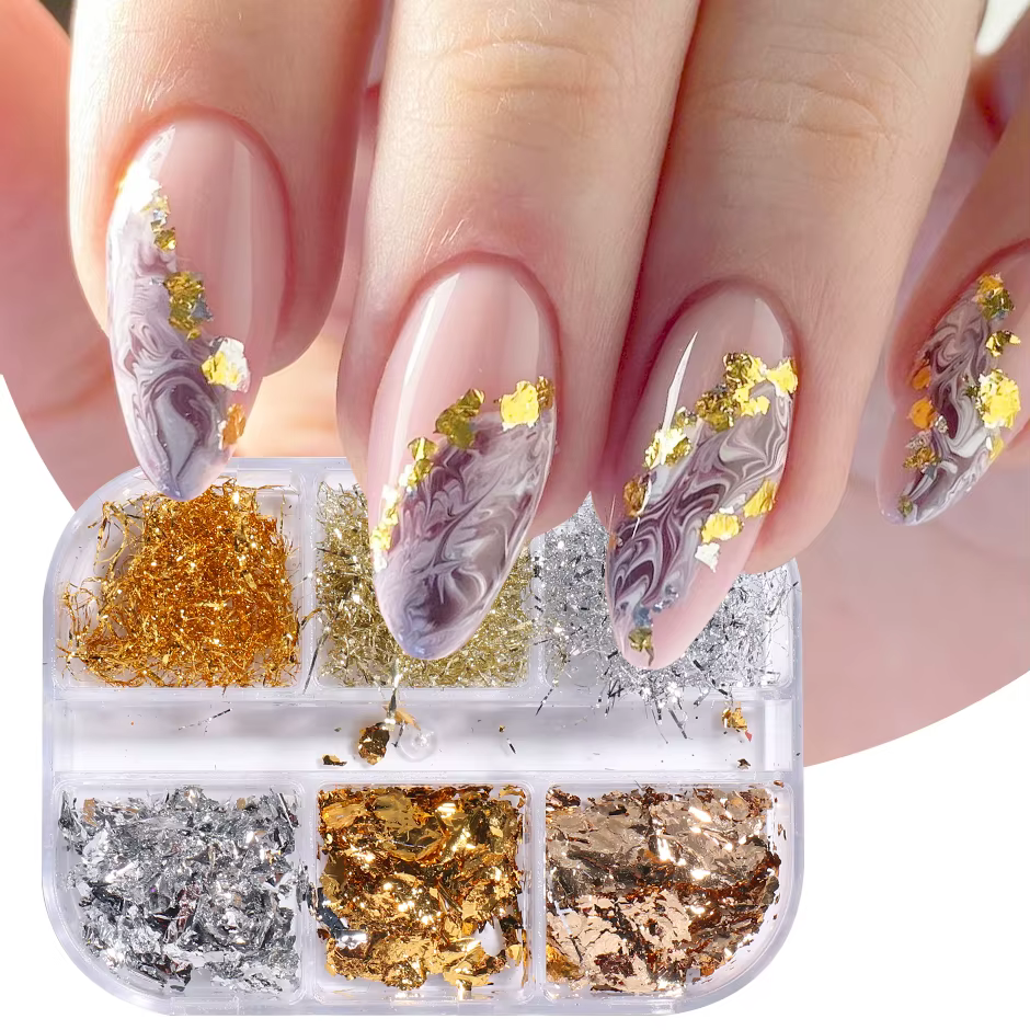 Feuille d'aluminium Nail Art Paillettes or argent flocons